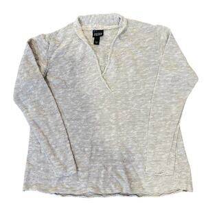 Eileen Fisher Split Neck Linen Blend Top Shirt Womens S Oatmeal Beige LongSleeve